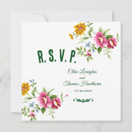 Hermosa tarjeta RSVP de boda de flores de primaver