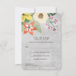 Hermosa tarjeta RSVP de boda de flores Gris PE