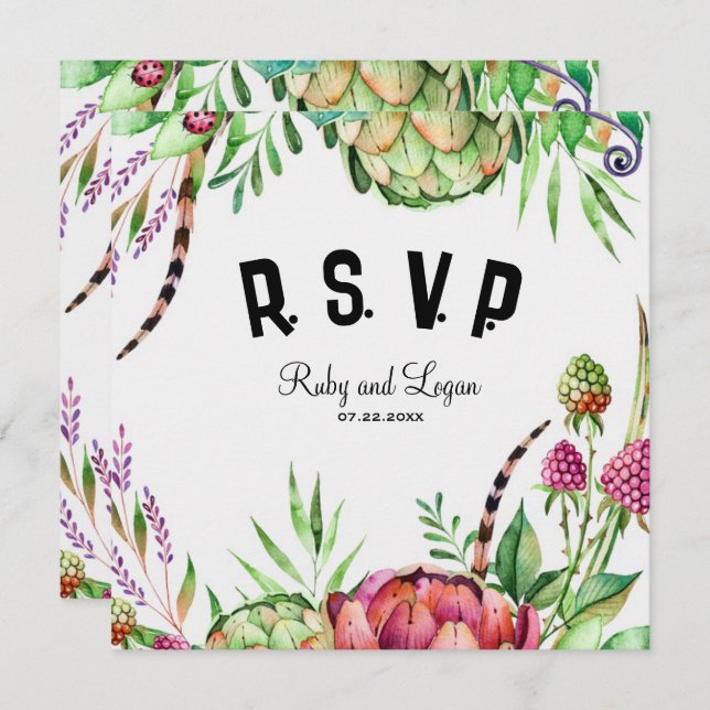 Hermosa tarjeta RSVP de boda exitosa (Anverso / Reverso)
