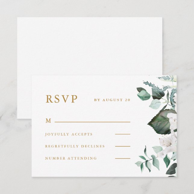 Hermosa tarjeta RSVP de boda floral blanca (Anverso / Reverso)