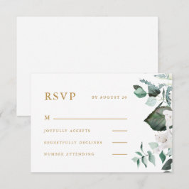 Hermosa tarjeta RSVP de boda floral blanca
