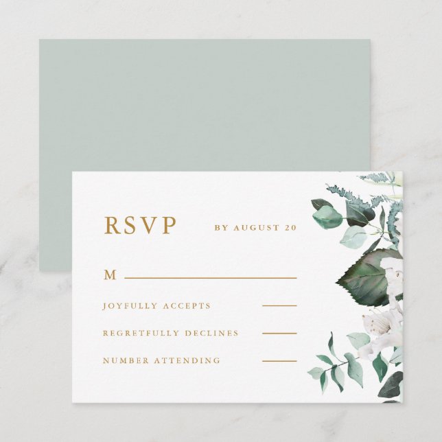 Hermosa tarjeta RSVP de boda floral blanca (Anverso / Reverso)