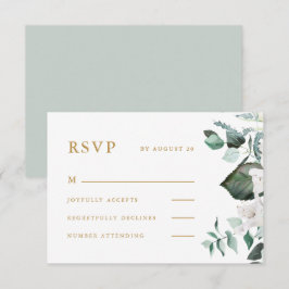 Hermosa tarjeta RSVP de boda floral blanca