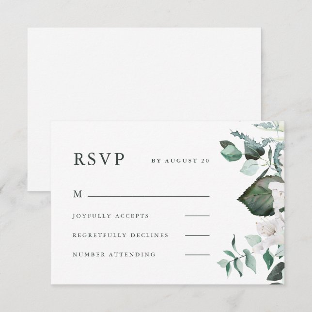 Hermosa tarjeta RSVP de boda floral blanca (Anverso / Reverso)