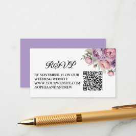 Hermosa tarjeta RSVP de boda floral con código QR