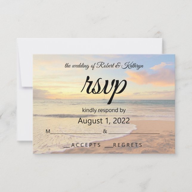 Hermosa tarjeta RSVP de Boda Hawaiana en Playa (Anverso)