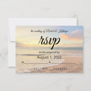 Hermosa tarjeta RSVP de Boda Hawaiana en Playa
