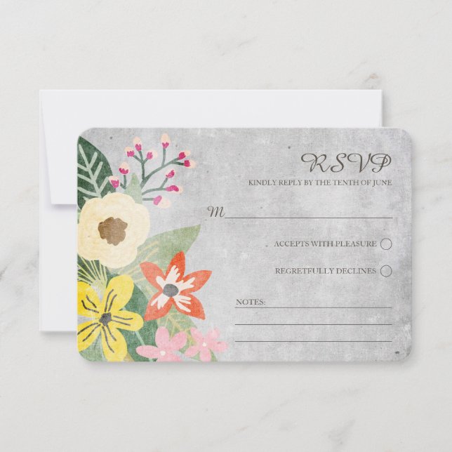 Hermosa tarjeta RSVP de bodas de bodas / gris (Anverso)