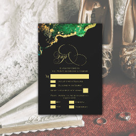 Hermosa tarjeta RSVP de la Boda Verde de Oro en Br