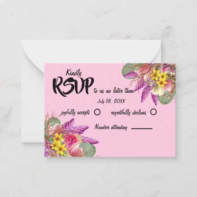 Hermosa tarjeta RSVP rosa del jardín floral botáni (Anverso)