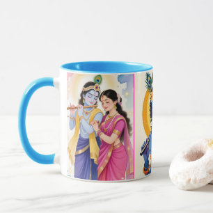 Hermosa taza de café con acento azul Radha Krishna