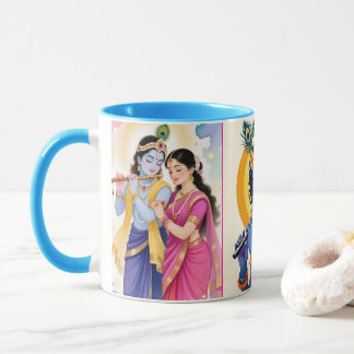 Hermosa taza de café con acento azul Radha Krishna