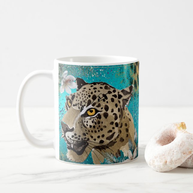 Hermosa taza de café de gato leopardo, copa (Con donut)
