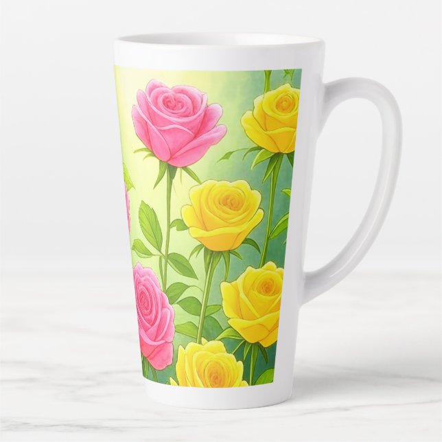 Hermosa taza de latte rosa y amarillo / copa (Derecha)