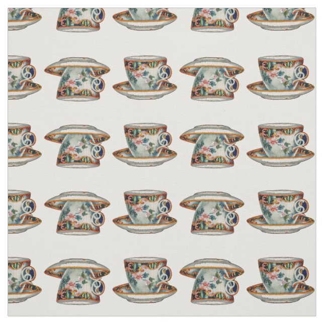 Hermosa tela vintage de teacups (Retal)