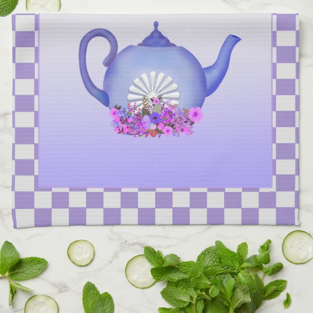 Hermosa tetera Lavanda + toalla de cocina de flore (Doblado)