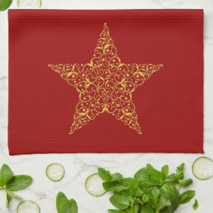 Hermosa toalla de cocina con estrella de oro