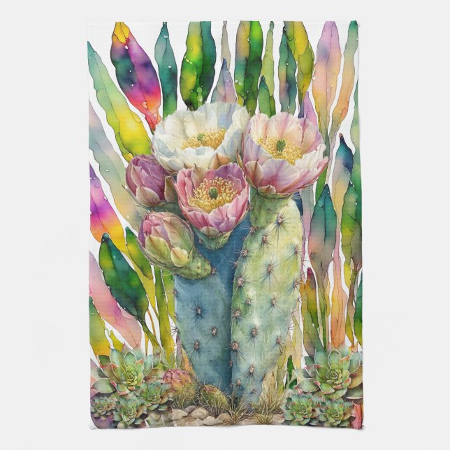 Hermosa toalla de cocina de cactus suculentos del  (Vertical)