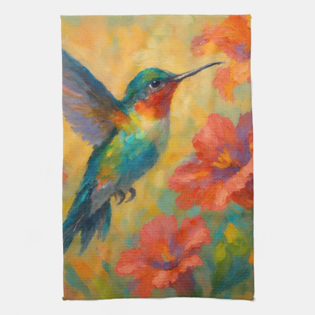 Hermosa Toalla de Cocina de Colibrí Floral (Vertical)