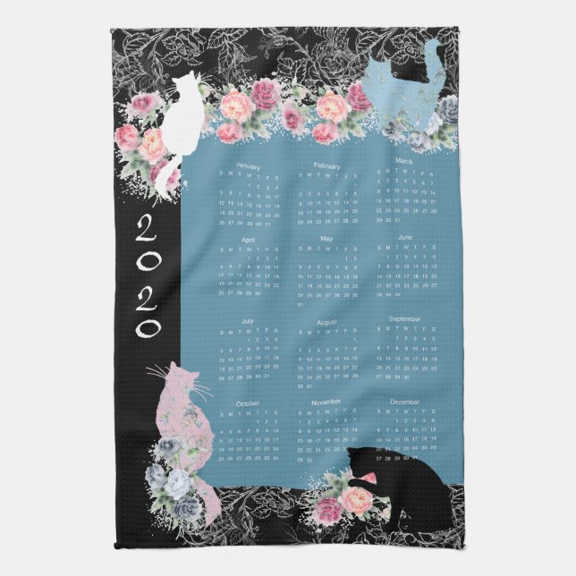 Hermosa toalla del calendario del Rosa Kitty 2020 (Vertical)