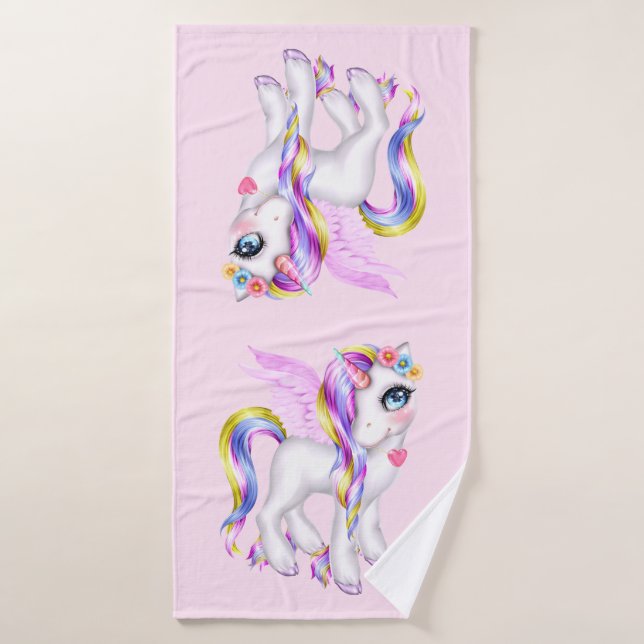 Hermosa unicornio con arcoiris (Toalla de baño)