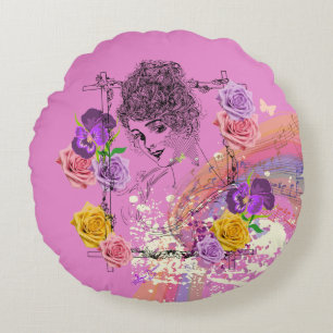 Hermosa victoriana Lady Pink Floral Almohada redon