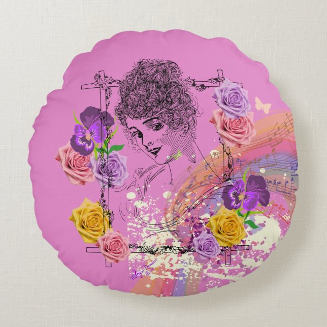 Hermosa victoriana Lady Pink Floral Almohada redon (Anverso)
