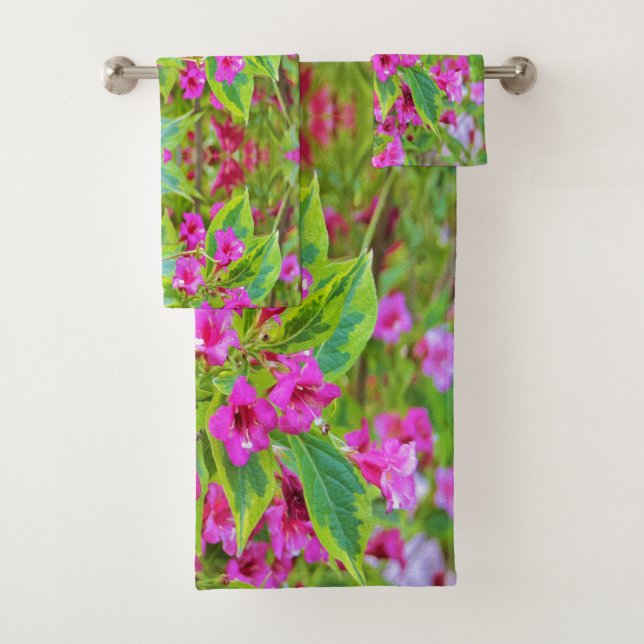 Hermosa Weigela verde con flores de Crimson (In situ)