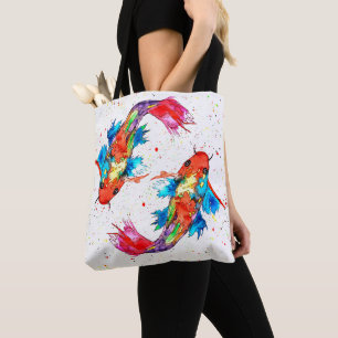 Hermosa y colorida bolsa de pescado Koi Fish Tote