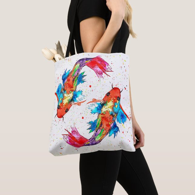 Hermosa y colorida bolsa de pescado Koi Fish Tote (Detalle)