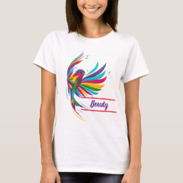 Hermosa y colorida camiseta de mujeres con pájaro