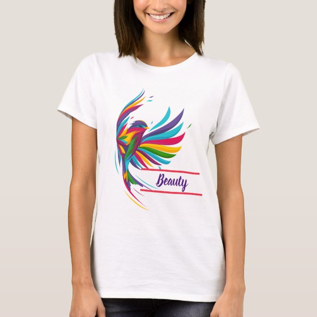 Hermosa y colorida camiseta de mujeres con pájaro (Anverso)