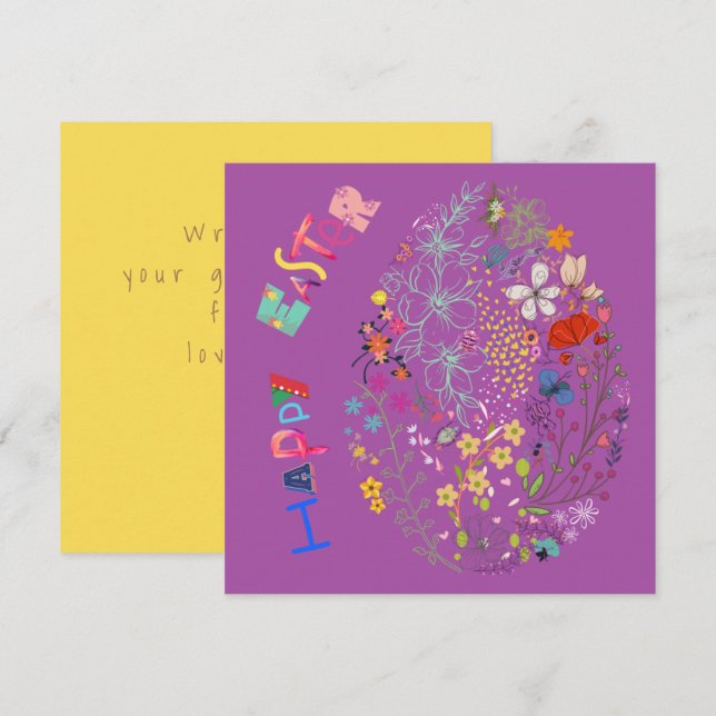 Hermosa y colorida tarjeta de Huevo Floral Easter (Anverso / Reverso)