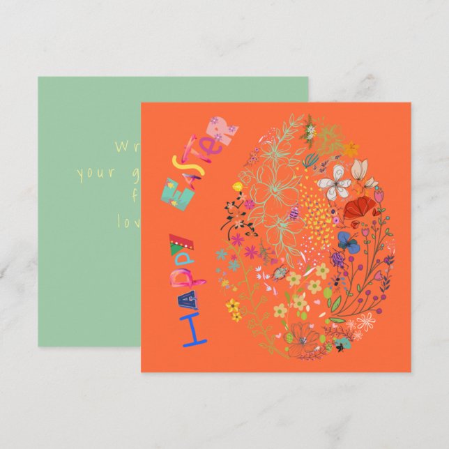 Hermosa y colorida tarjeta de Huevo Floral Easter (Anverso / Reverso)