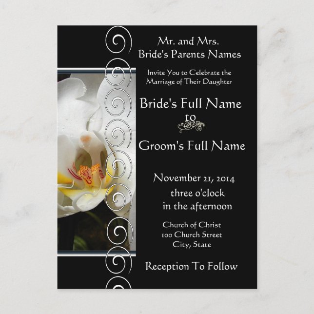 Hermosa y elegante invitación a la boda con orquíd (Anverso)