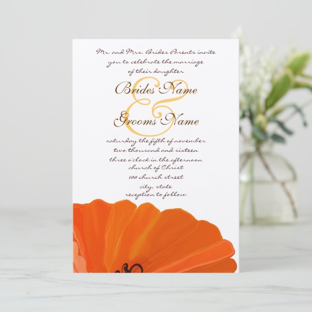 Hermosa y elegante invitación a la boda de amapola (Anverso de pie)