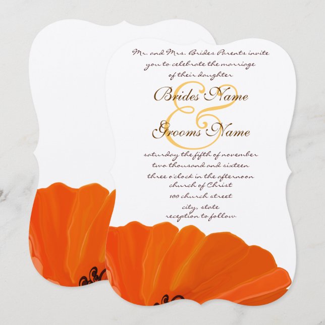 Hermosa y elegante invitación a la boda de amapola (Anverso / Reverso)