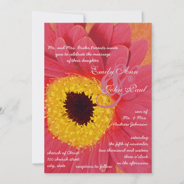 Hermosa y elegante invitación a la boda de Gerber  (Anverso)