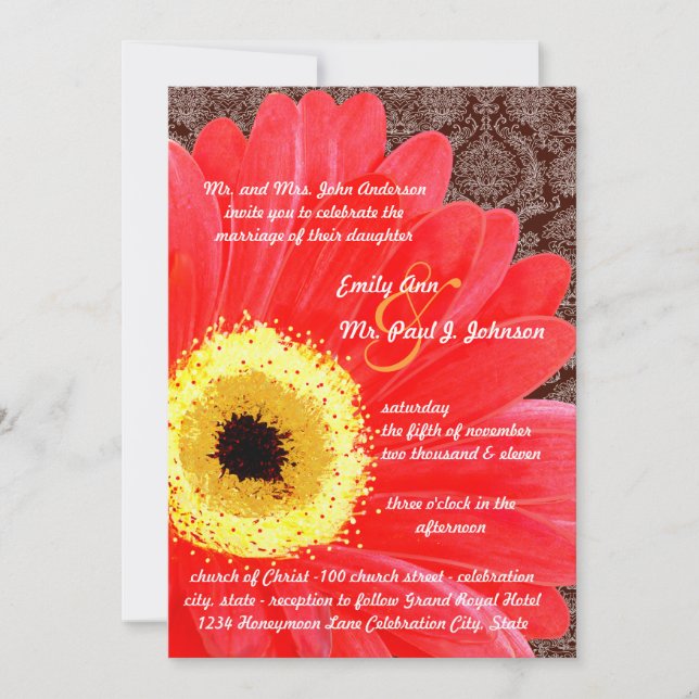 Hermosa y elegante invitación a la boda de Gerber  (Anverso)