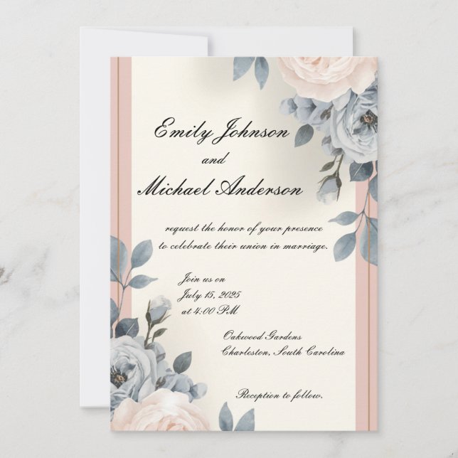 Hermosa y elegante invitación a la boda floral (Anverso)