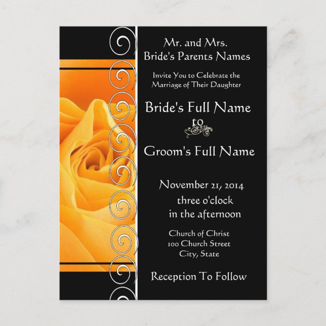Hermosa y elegante invitación a la boda Naranja Ro (Anverso)