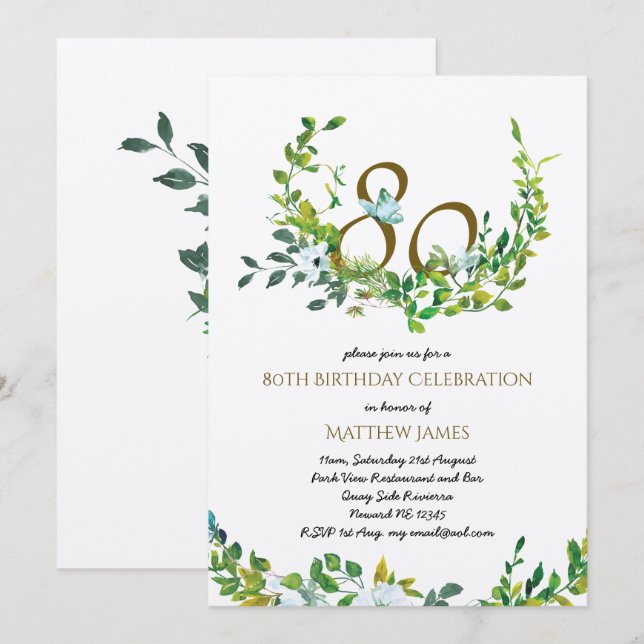 Hermosa y elegante invitación a los 80 años KRAFT (Anverso / Reverso)