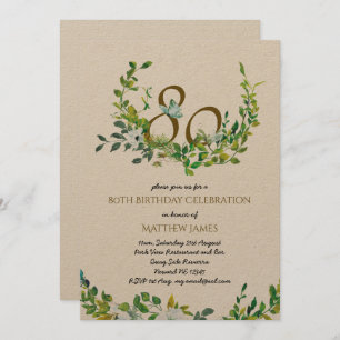 Hermosa y elegante invitación a los 80 años KRAFT