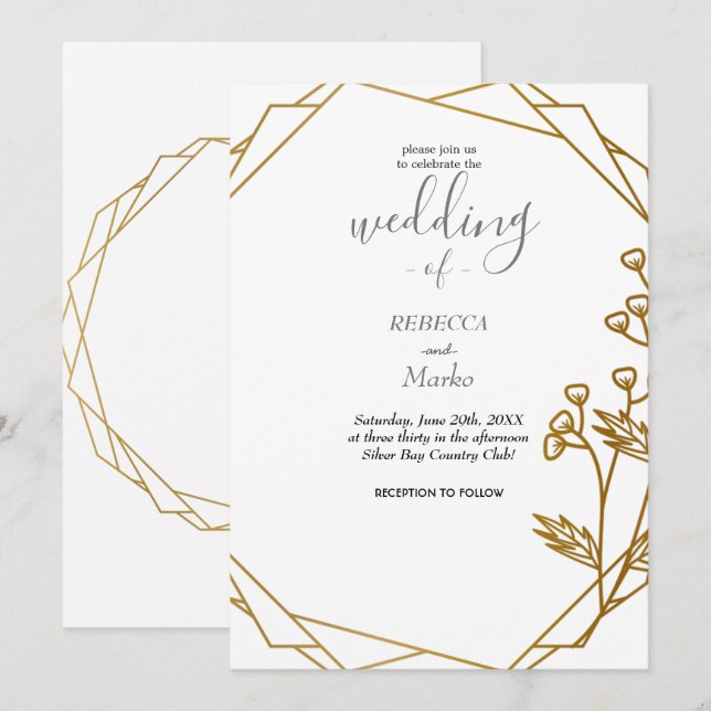 Hermosa y elegante invitación de oro (Anverso / Reverso)