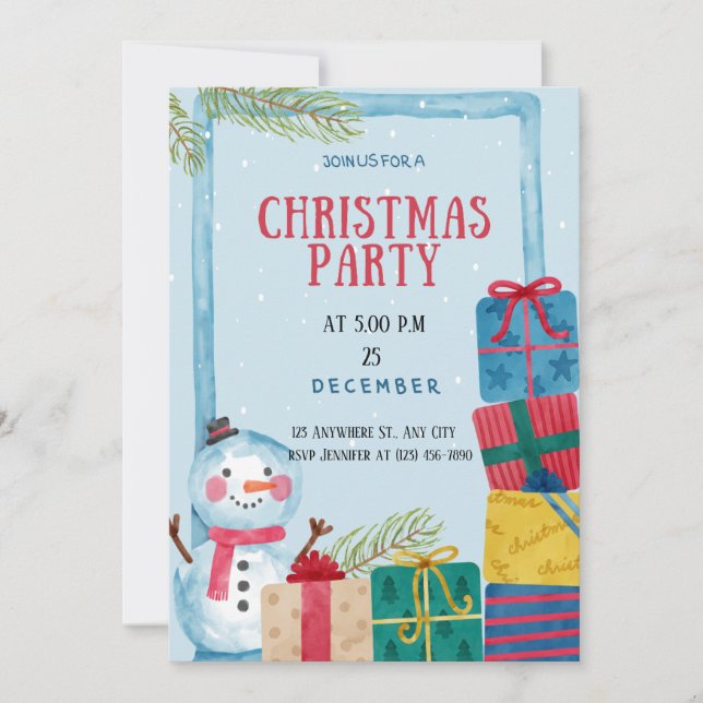 Hermosa y poco común invitación a fiesta de Navida (Anverso)
