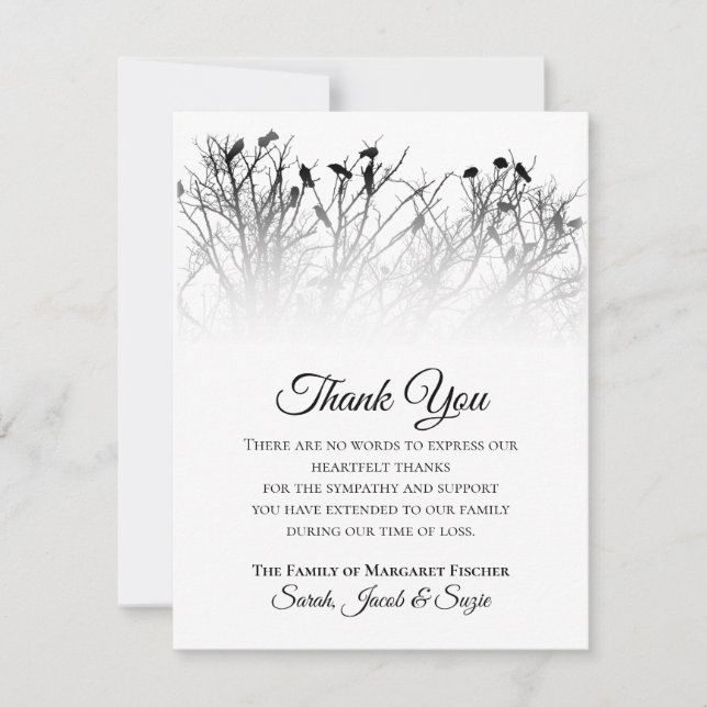 Hermosas aves en árboles gracias tarjeta de simpat (Anverso)