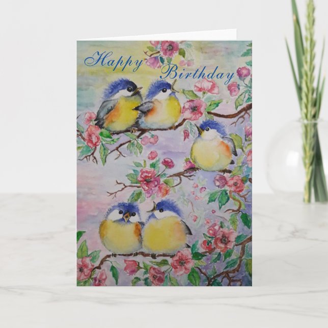 Hermosas aves primaverales tarjeta de cumpleaños b (Anverso)
