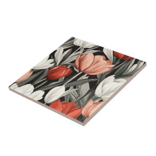 Hermosas Baldosas De Cerámica De Tulipanes Florale