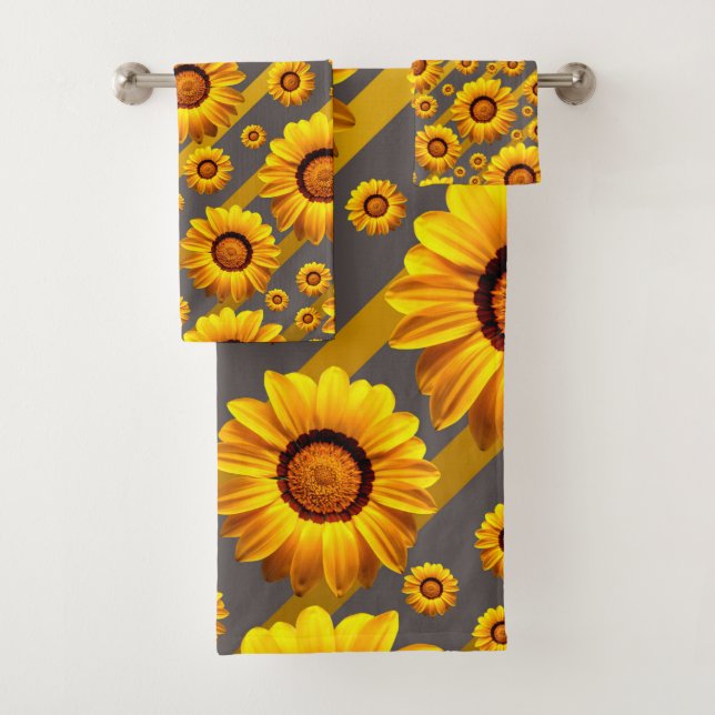 Hermosas flores amarillas sobre rayas grises, dora (In situ)