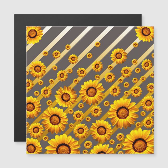 Hermosas flores amarillas sobre rayas grises, dora (Anverso/Reverso)